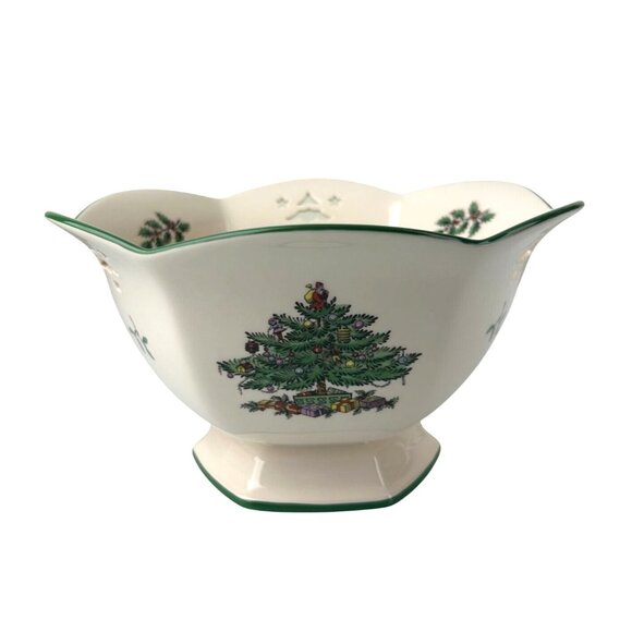 Spode Christmas Tree Pierced Hexagonal Bowl Holiday Serving Classic England - Picture 1 of 16